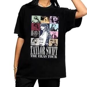 Taylor Swift The Eras Tour US Dates Black Graphic T-Shirt Size L Unisex
